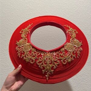 Elegant Red and Gold Women's Hat